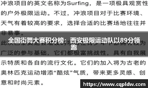 全国街舞大赛积分榜：西安极限运动队以89分领跑